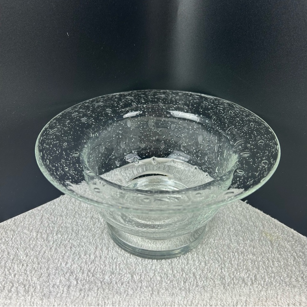 Clear Art Glass Bowl, 7.75” Bullicante Heavy Pedestal Base Console Bowl